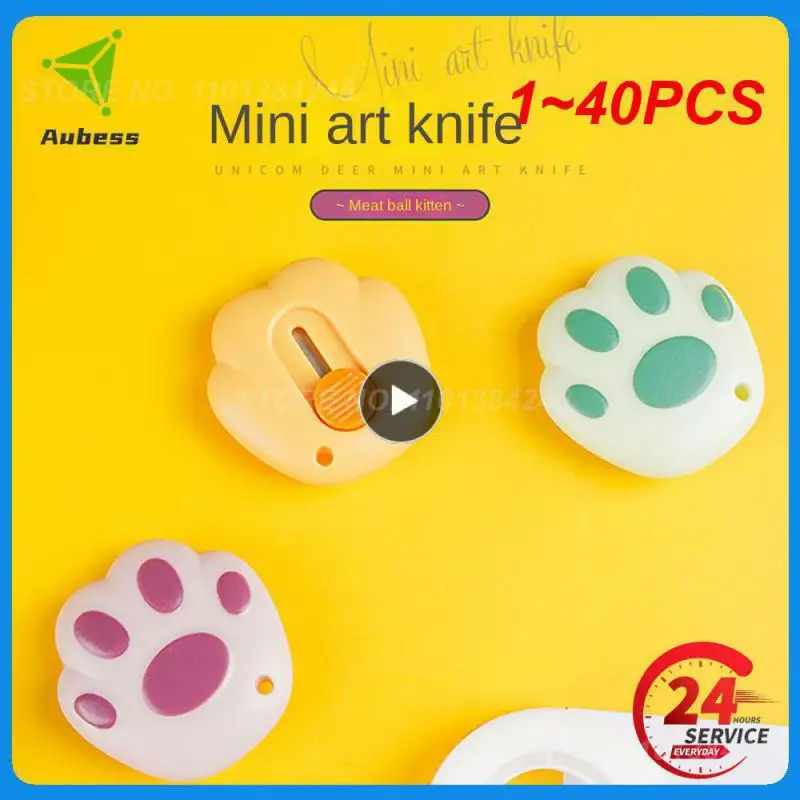 

1~40PCS Kawaii Cat Paw Mini Utility Knife Cute Paper Cutter Pocket Knife Express Box Opener Envelope Knife Korean Stationery