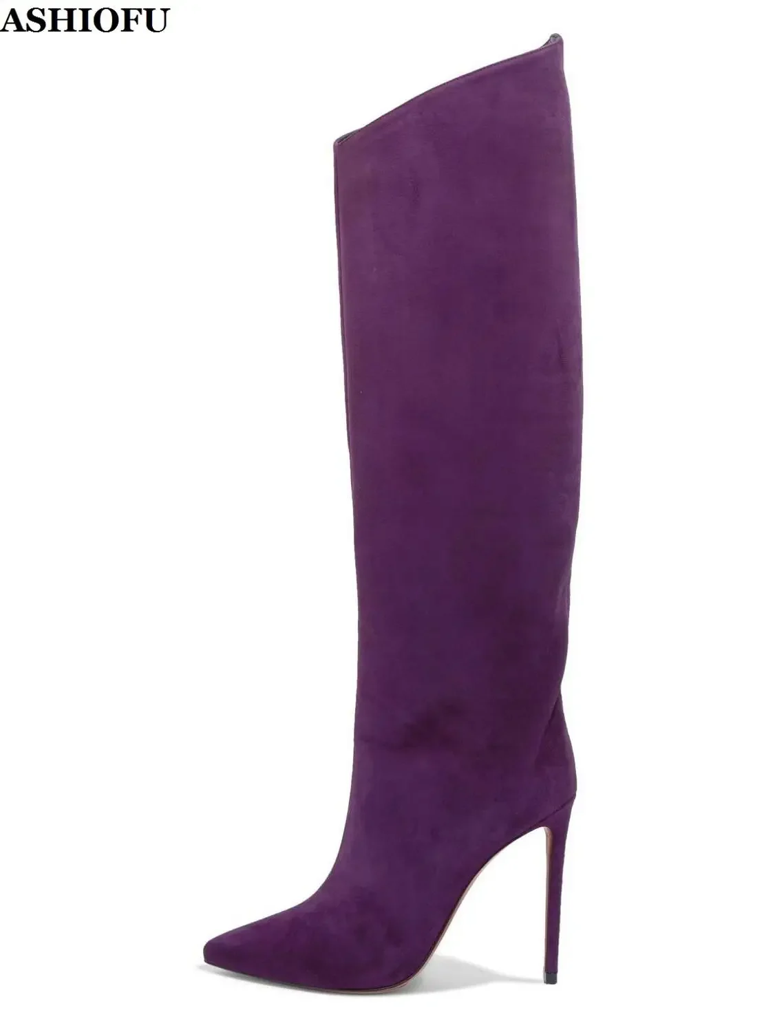 

ASHIOFU New Hot Style Handmade Women's High Heel Boots Night-club Party Prom Knee Boots Sexy Evening Shinny Fashion Boots Shoes