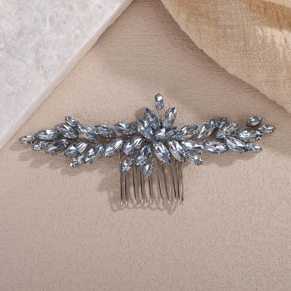 14Color Rhinestone Bridal Hair Comb Silver Green Wedding Hair Accessories Red Blue Headpiece for Women Black Tiaras Ornament