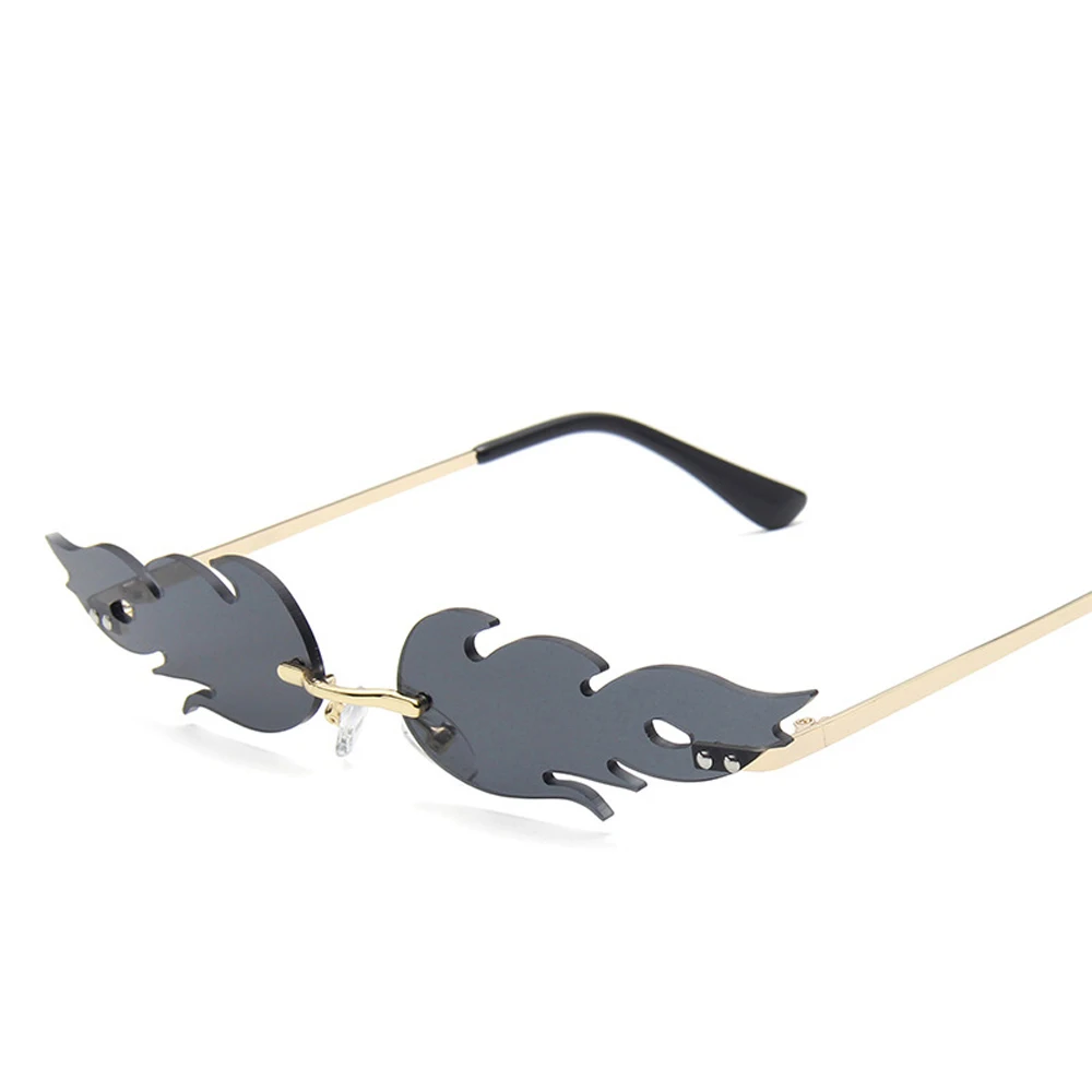 Mode Vuur Vlam Zonnebril Vrouwen Randloze Golf Zonnebril Metalen Tinten Voor Vintage Vrouwen Spiegelbril UV400_voghion.com