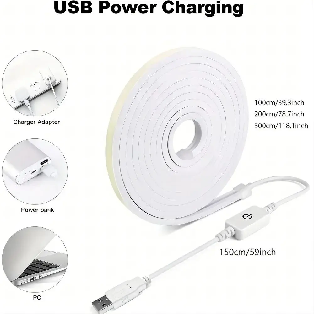 5V USB COB LED Strip Light DIY TV Mirror Backlight 320LEDs/M Ribbon Tape Touch Sensor Dimmable Lamp Kitchen Room Decoration led light strip led strip lamp