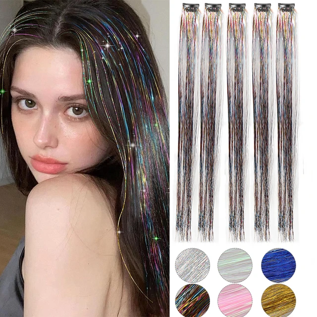 6 Pieces Clip Hair Synthetic 24 Inch Fairy Hair Tinsel Extensions, Glitter Hair  Tensile Clip Shiny Colorful for Women Girls - AliExpress