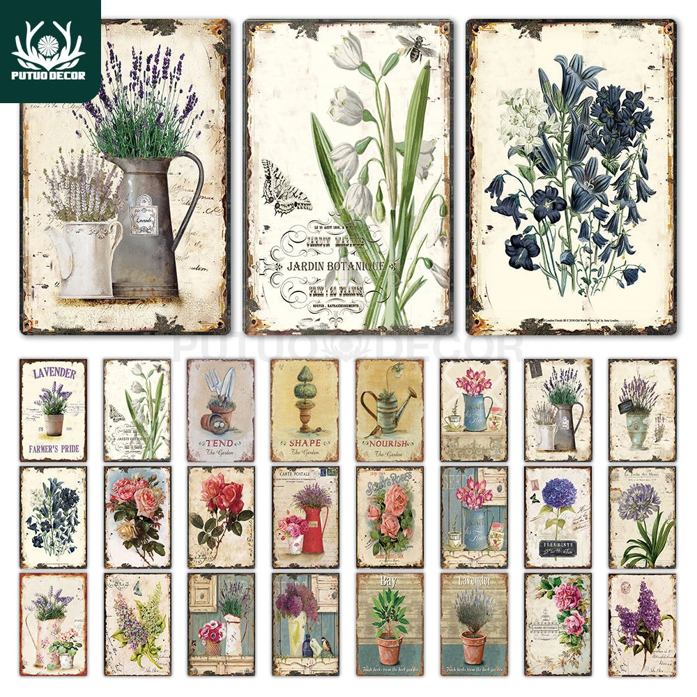 Flower Vintage Tin Sign Home Decor Retro Metal Sign Shabby Chic Wall Decor  for Kitchen Living Room Dining Room Metal Plate
