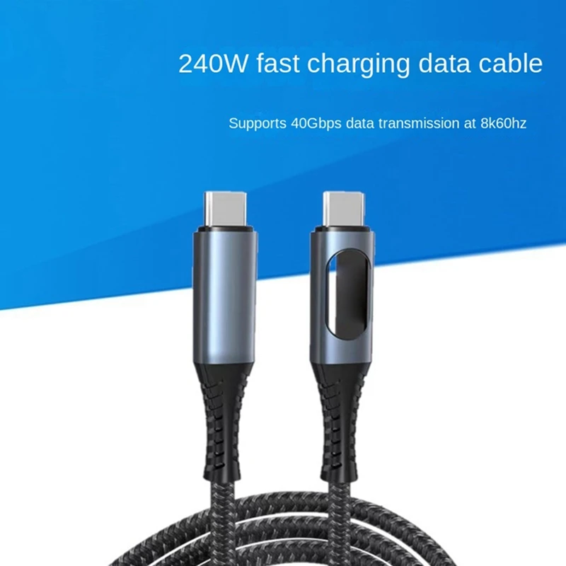 LED 디스플레이가 있는 USB C 충전 케이블, 8K 비디오 지원, 40Gbps, 240W
