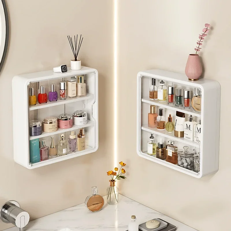 No Drill Bathroom Organizer – Multi-Layer Transparent Cosmetic Display Cabinet with Removable Shelves 3