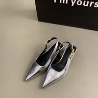 Gold Silver High Heel Pointed Toe Women Slingback Shoes Woman Elegant Summer French Style Back Empty Single Pumps 1