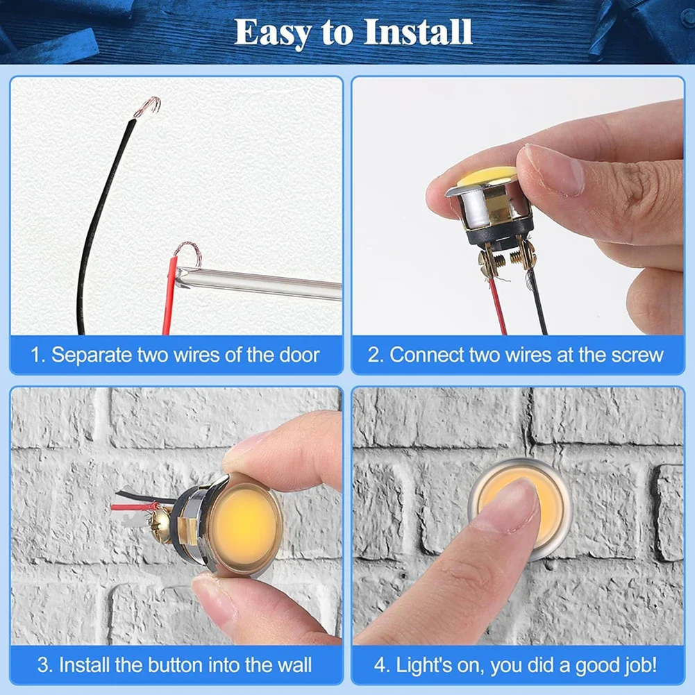 2pcs Lighted Doorbell Button Replacement Wired Doorbell Button Push Yellow Light Touch Switch ﻿Hardware