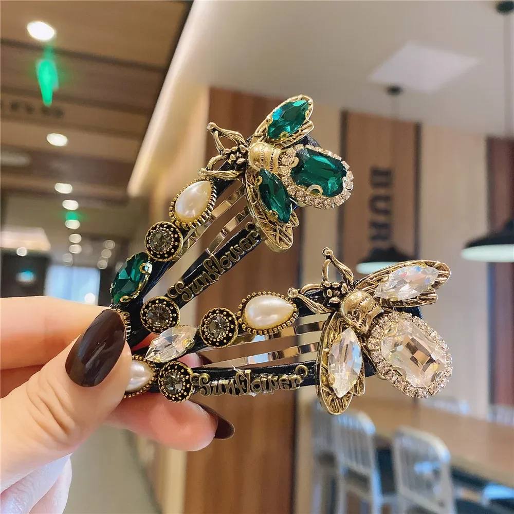 Bee Sunflower Hairpin Green Crystal Hairpin Women Handmade Hair Clips Jewelry Accessories hair accessory hair clip jewelry accessories
