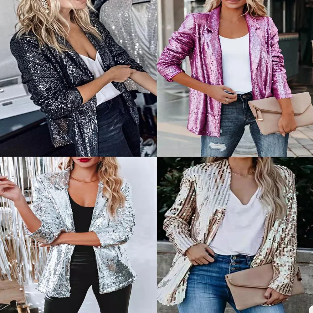 2024 Europe and the United States women's new fashion multi-color sequin long-sleeved temperament small suit jacket