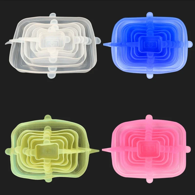 6PCS Square Silicone Stretch Lid Kitchen Tool Reusable Food Packaging Sealed Fresh Keeping food cover,bowl cover,fresh keeping cover,preservation cover,kitchen utensils,kitchen supplies