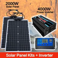 Système de panneaux solaires 2000W, contrôleur de charge de batterie 12V, kit onduleur solaire 4000W 110V/220V complet pour usage domestique/extérieur 2
