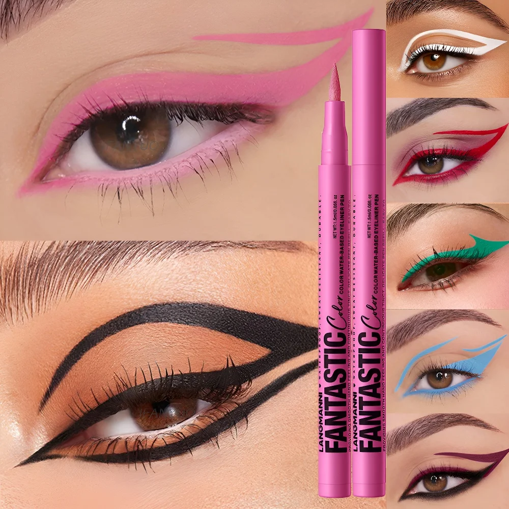Matte Pink Eyeliner Pencil Easy-To-Pigment Fantastic Color Liquid Eyeliner Pen Non-Smudge Long-Lasting Quick-Drying Cosmetics
