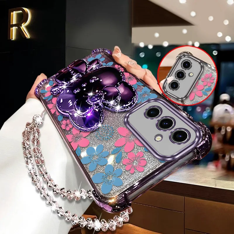 Elegant Blue Floral Phone Case Set with Lanyard and Stand – 3 Piece Set
