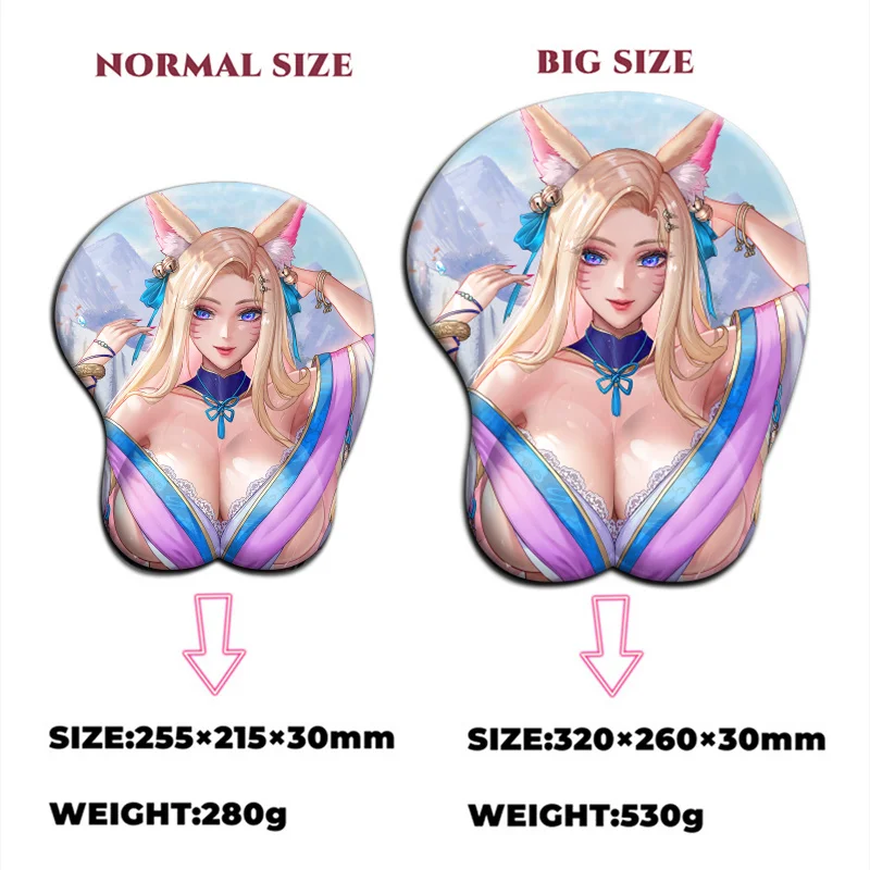 

League of Legends Sexy Ahri Big Breast Gaming Anime 3D Mouse Pad Cute Manga Pad with Wrist Oppai Silicone Gel Boob Mat