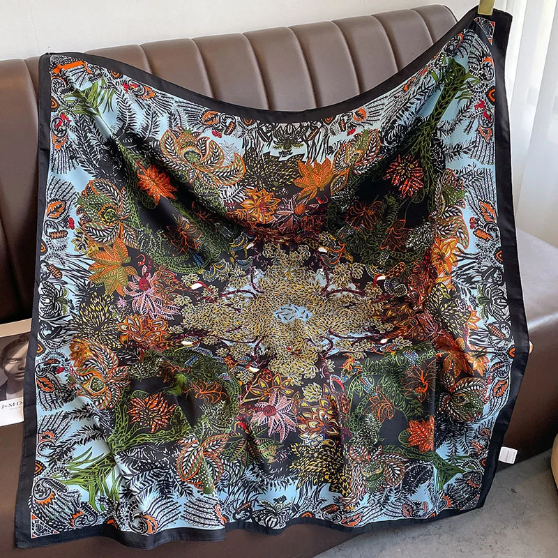 90*90cm Luxury Brand Silk Square Scarf Hijab Women Bandana Soft Scarves Neckerchief Ladies Hair Shawl Wrap Headband 4