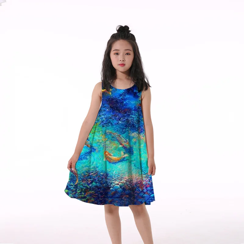 cute dresses 2022 Summer Girls 3D Print Dresses Kids Girl Party Sleeveless Princess Dress Tank 3D Print Pretty Gradients Flower Dress western dress