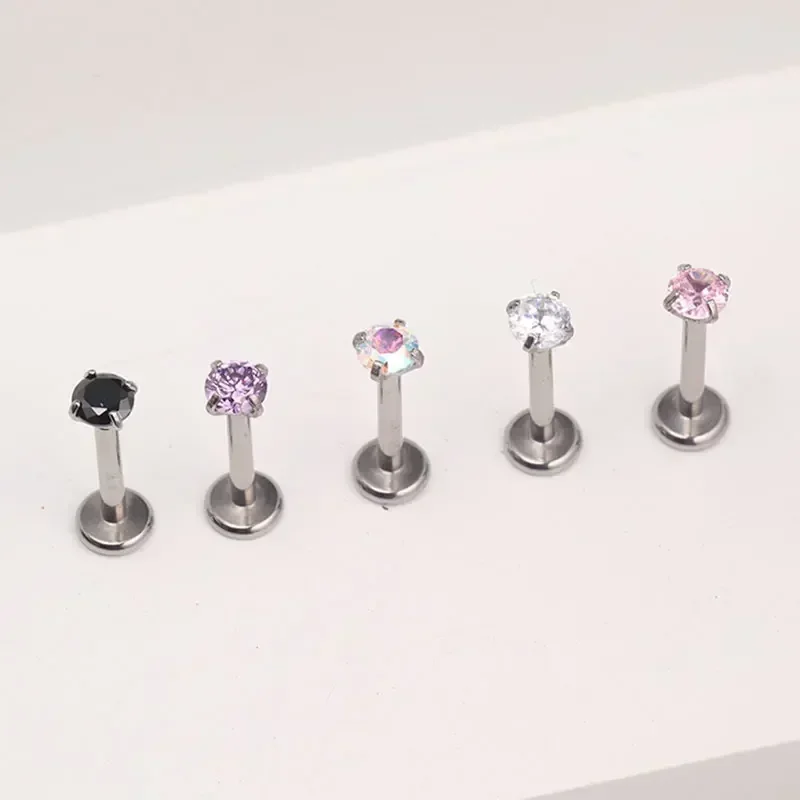 Body jewelry 1Pcs G23 Titanium Piercing CZ Gem Internally Threaded Labret Monroe Lip Ring Tragus Nail Helix Earring Stud 16G 18G Body Jewelry