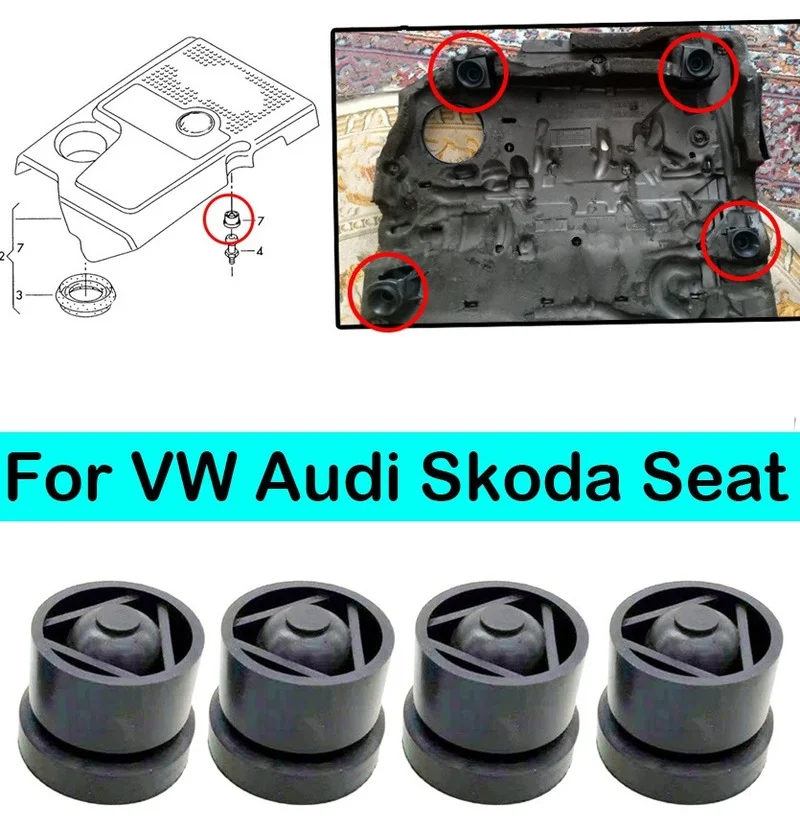 Engine Cover Cushion 4Pcs Engine Cover Grommet Rubber Buffer Bumper Mounting Stop Jounce Bush For Audi VW Golf Seat Skoda A1 A3 A4 A5 A6 A7 A8 Q3 Q5