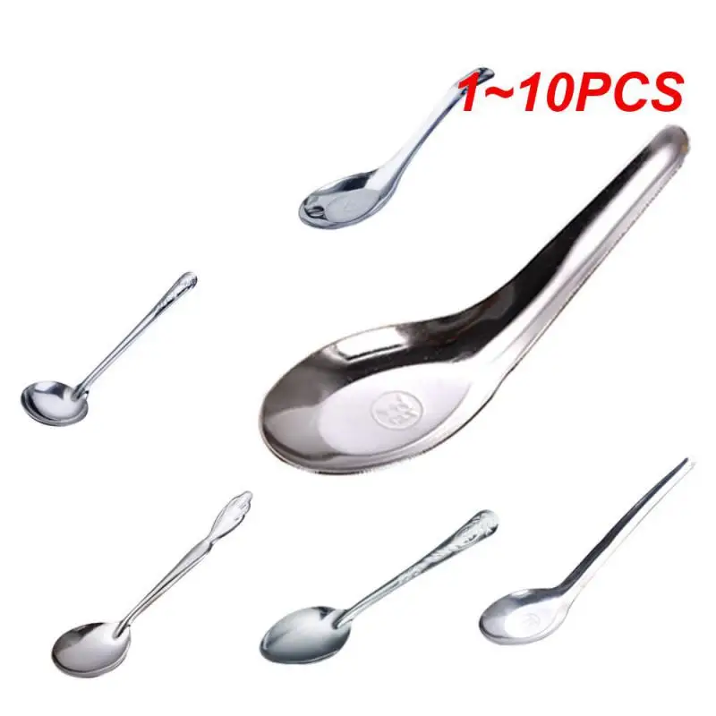 Stainless Steel Spoon Tableware Soup Rice Tableware Flat Spoon 1~10PCS