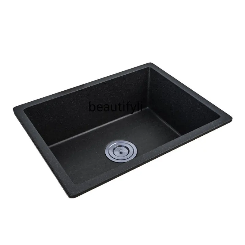 

yj Quartz Sink Drop-in Sink Kitchen Vegetable Basin Japanese Style Large Single Sink One-Piece Dishwashing Black