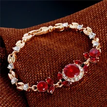  18K Gold Filled Red Blue Green Austrian Crystal Fashion Bracelet Jewelry for Women 
