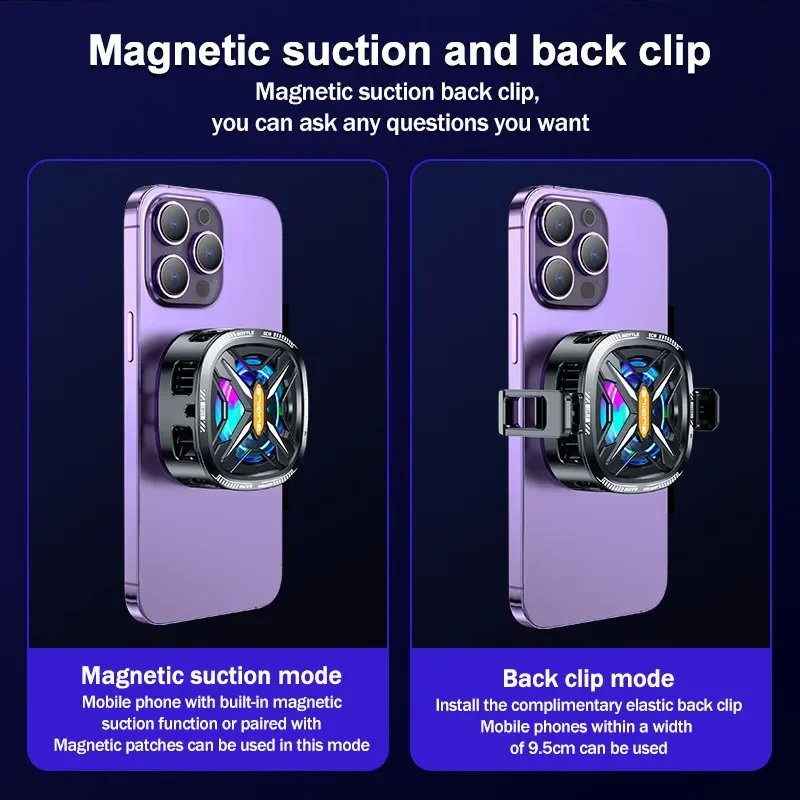 마그네틱 백 클립 휴대폰 쿨러, 빠른 냉각, 디지털 디스플레이, 게임 액세서리, 2 in 1, 3 속도 조절 가능, FS05