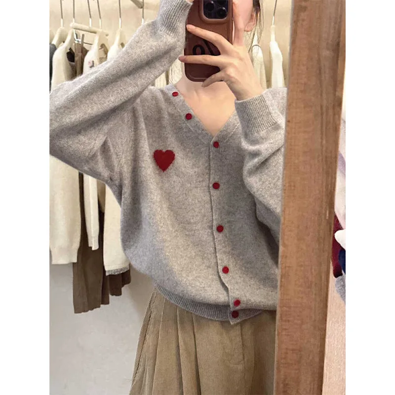 Women Red Long Sleeve Embroidery Knitted Sweater Tops