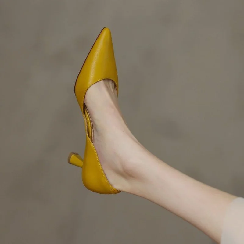 Yellow Pointed Toe Shoes For Women 2025 Black Luxury Leather
