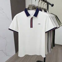 Polo imprimé de marque de luxe à manches courtes pour homme, haut d'été haut de gamme en soie glacée, confortable, respirant, décontracté, T-shirt professionnel 5