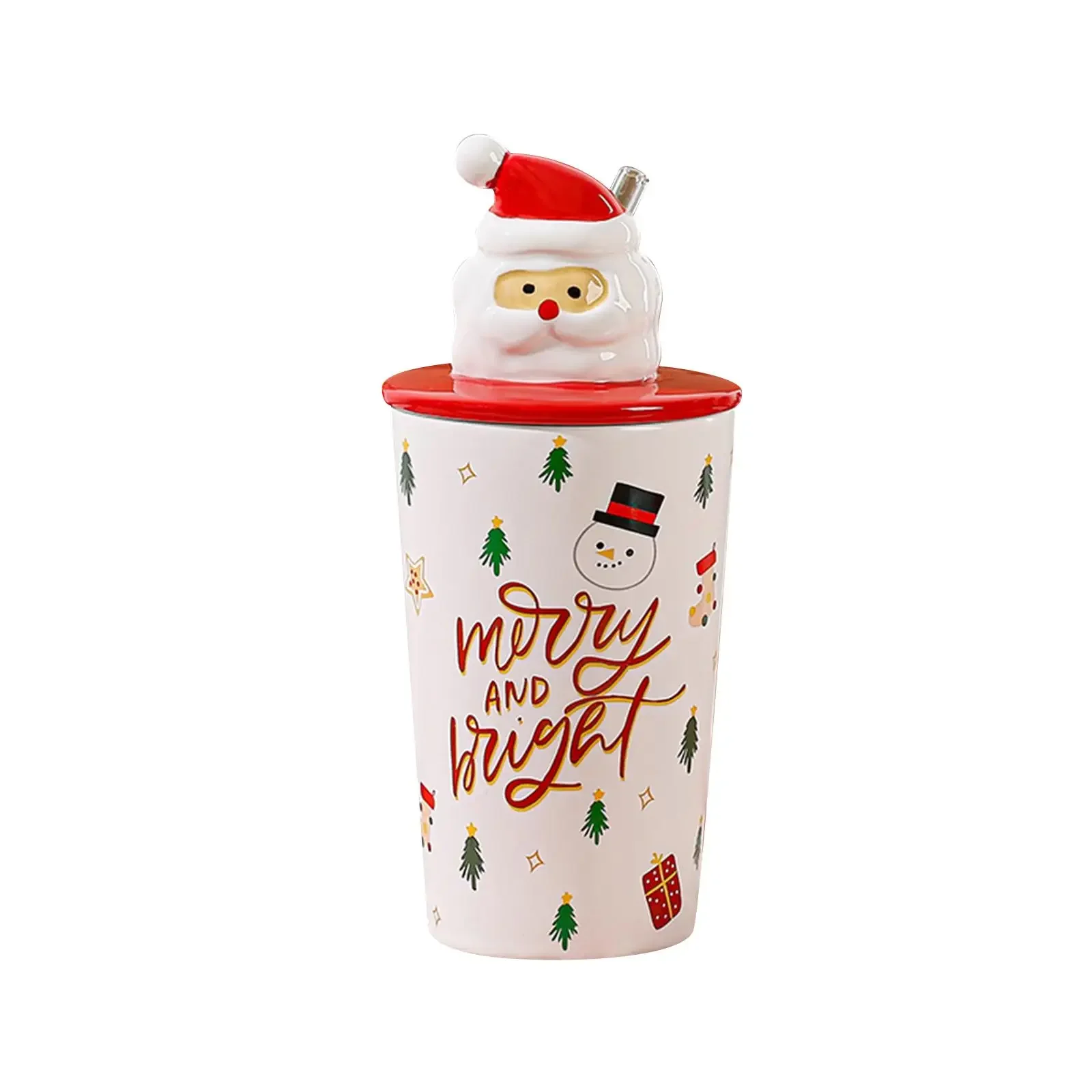 Gift Box Latte Mug Lovely Christmas Tumbler Latte Tea Cup with Lid Porcelain Coffee Cup for Latte Milk Gift Drinking Hot Coffee