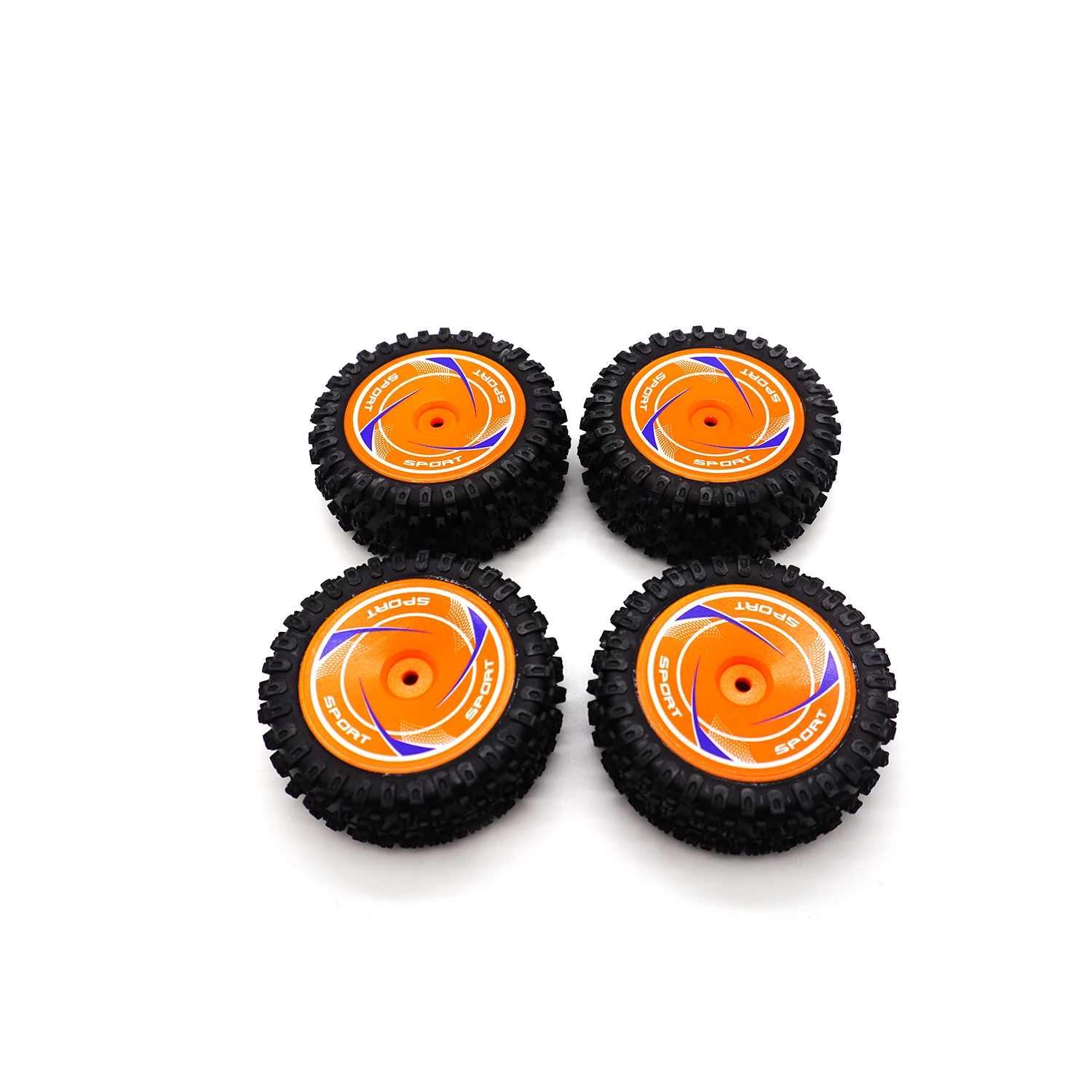 Pneus RC pour Voiture Tout Terrain 1/10 – Lot complet de 4 pneus avec mousses intérieures, prêts à l'emploi sur buggy ou truck.