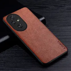 Luxury Retro Leather Business Case - Litchi Pattern, Soft TPU & Hard PU for Honor 200 Pro (Brown)