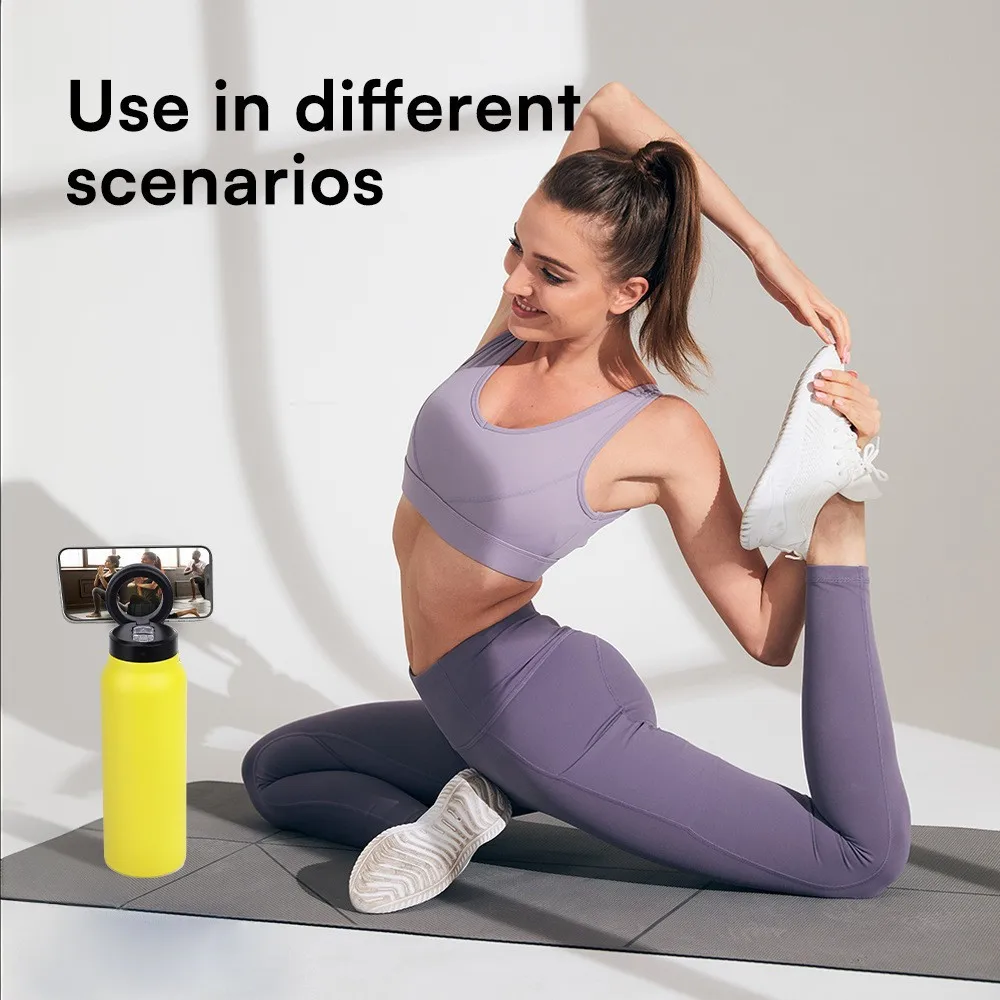 720ml/24OZ Large Capacity Sports Thermos Cup With Magnetic Mobile Phone Holder Handle,Stainless Steel Vacuum Flasks,Water Bottle