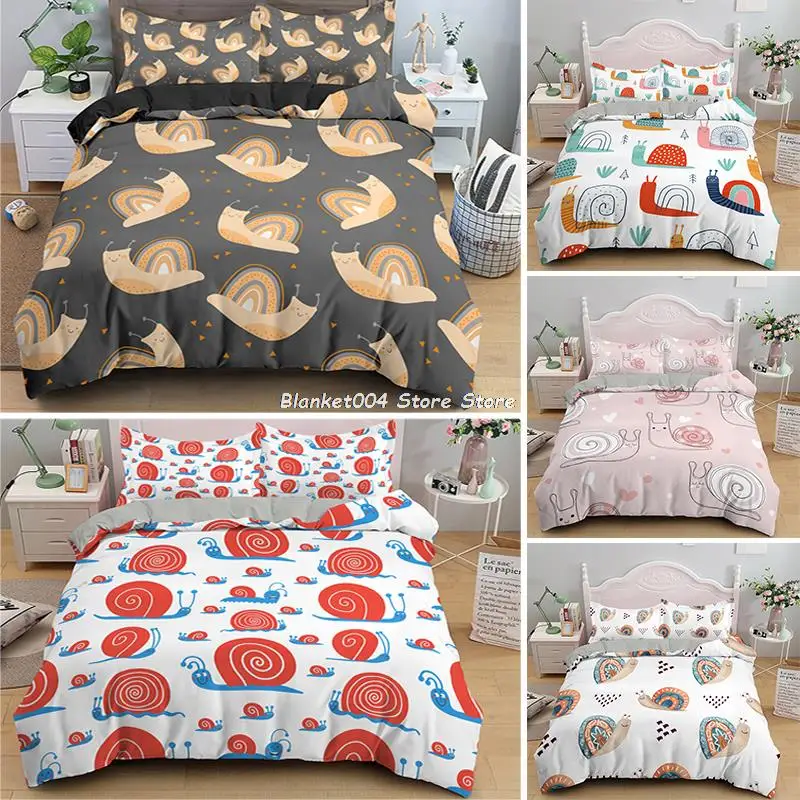 

Cartoon Snail Bedding Set For Adult Kids Cute Quilt Cover With Pillowcase Soft Fabric Duvet Covers EU AU US UK Sizes
