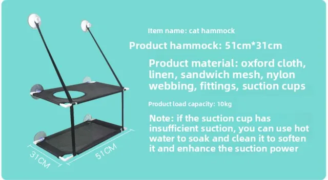 New Pet Cat Hammock Suction Cup Cat Climbing Frame Glass Window Sill Tile Double Layer Sandwich Mesh Cat Nest Bed 6