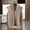 ZOCEPT High Quality Goat Cashmere Vest for Men Autumn Winter Casual Knitted Business Lapel Sweater Sleeveless Cardigan Waistcoat 5