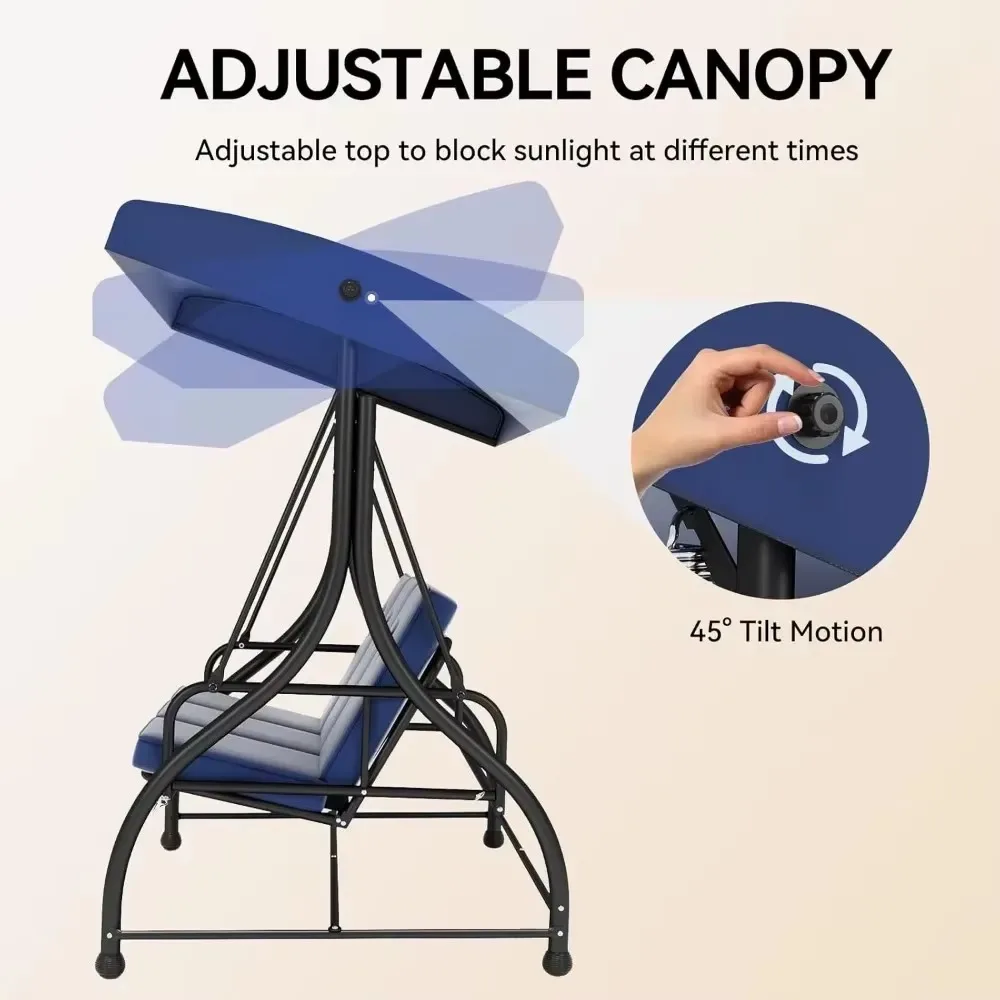 3-Seat Outdoor Porch Swing Bed with Removable Cushion, Patio Swing Chair with Adjustable Canopy,Heavy Duty Support 4