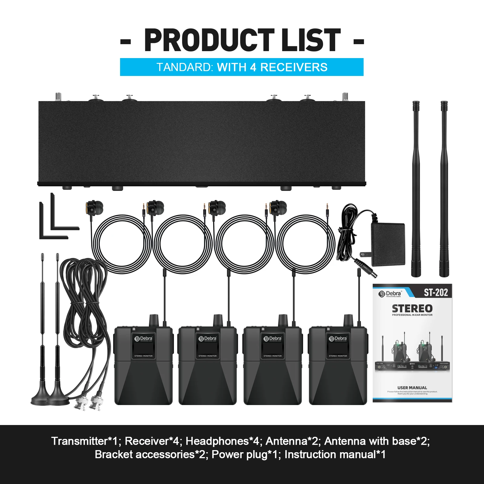 Stereo UHF Wireless In-Ear Monitor System ST-202 Dual frequency for Stage Record