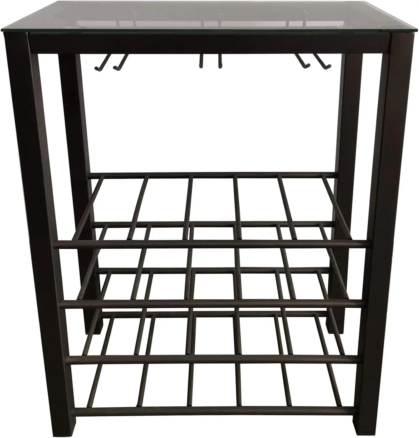 Freestanding Floor Wine Rack Stand, Bar Storage Table - Holds 20 Bottles with Glasses Holder