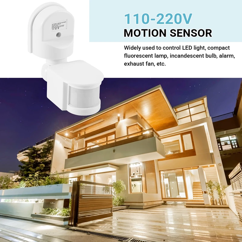 적외선 모션 센서 AC110V-240V 조절식 센서 스위치, PIR 바디 모션 센서, 다중 시나리오 (흰색)