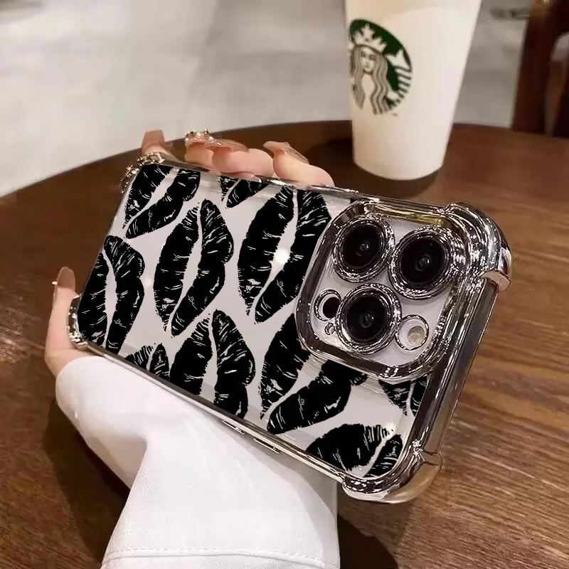 Stylish Retro Wine Red Lip Print Airbag Soft Phone Case