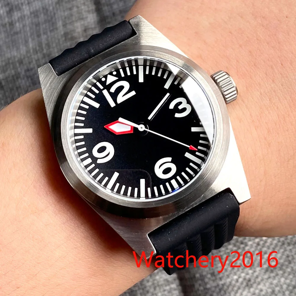 

Новинка 38 мм сапфировое стекло тандорио NH35 PT5000 автоматический матовый черный циферблат светящиеся механические мужские часы резиновый ремешок