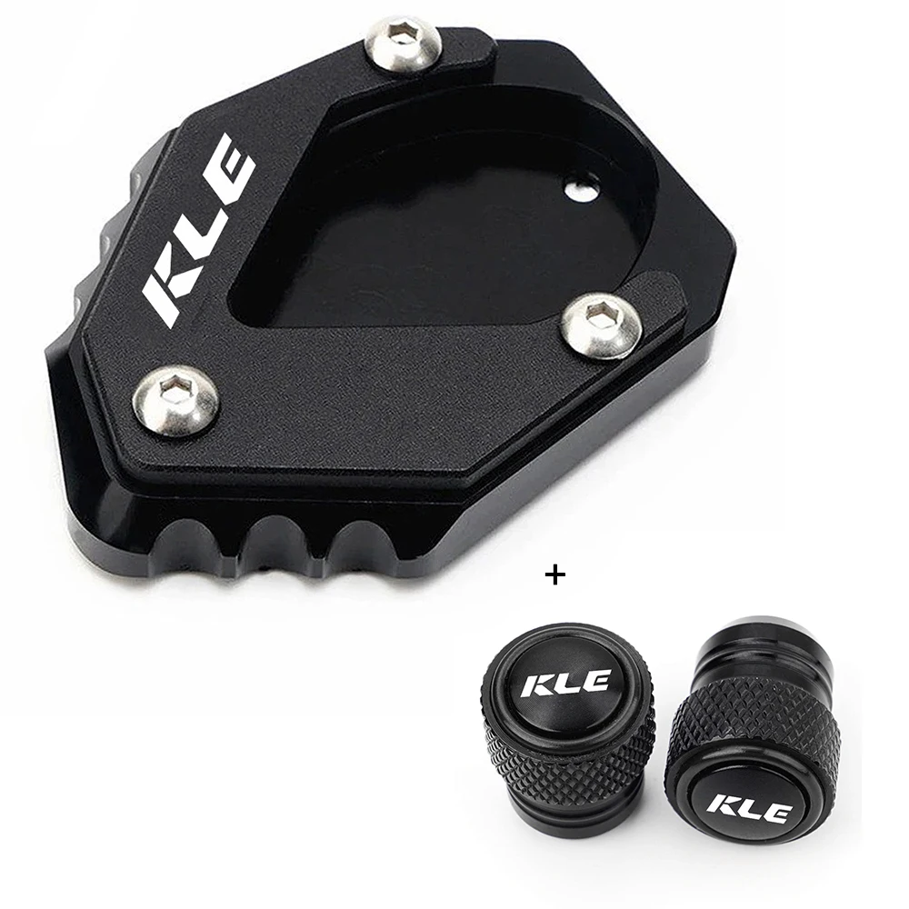 Motorcycle Foot Kickstand Side Stand Enlarger Pad & Tire Valve Cap CNC