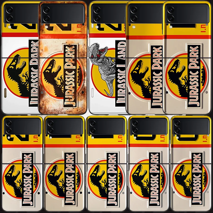 Jurassic Park Plate Case Per Samsung Galaxy Z Flip 3 Flip 5 4 5G Black Hard Cell Phone Cover Samsung Z Flip 5 5G Luxury Pc Shell