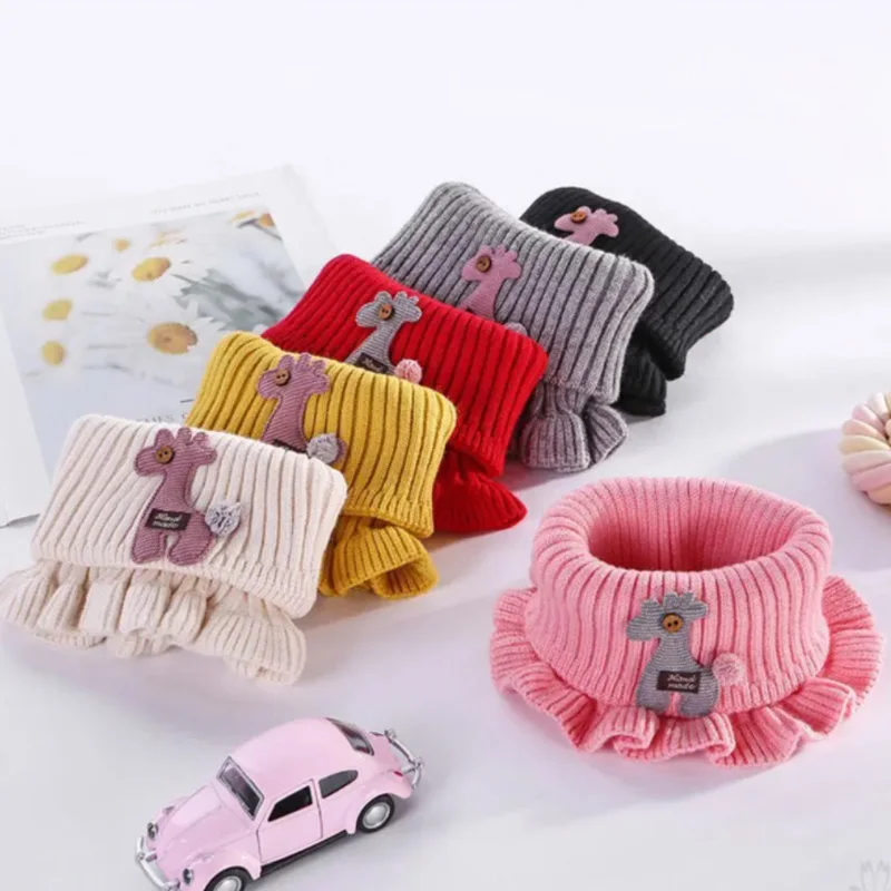 New Baby Knitted Scarf Cartoon Wool Giraffe Ruffle Neck Warmer Girls Kids Accessories Collar Circle Outdoor Winter Warm Scarves