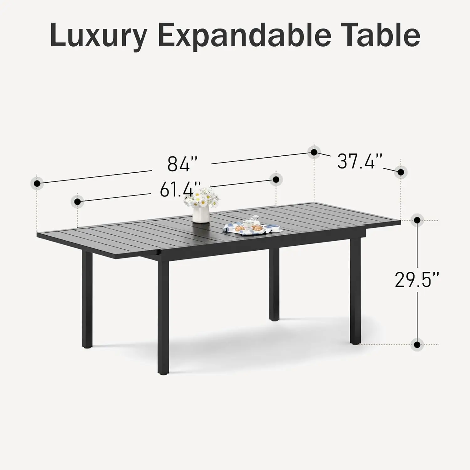 Large Rectangle Metal Wrought Iron Dining Table for 6-8  Expandable Outdoor  Extendable Table Dining Furniture