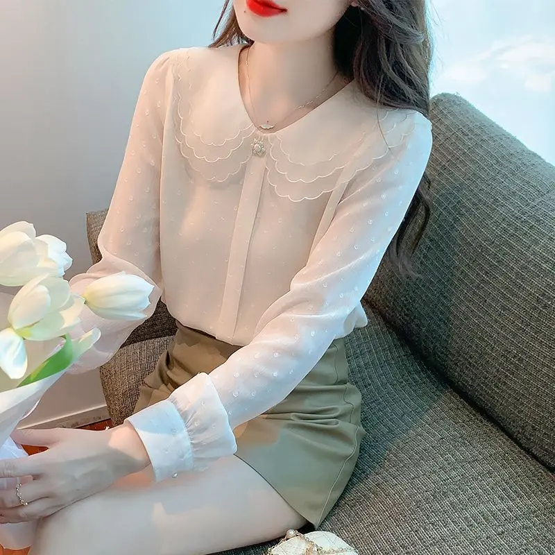 

Женские летние стильные блузки, рубашки, женские повседневные топы с длинным рукавом, воротником «Питер Пэн», цветочным принтом, модель G428