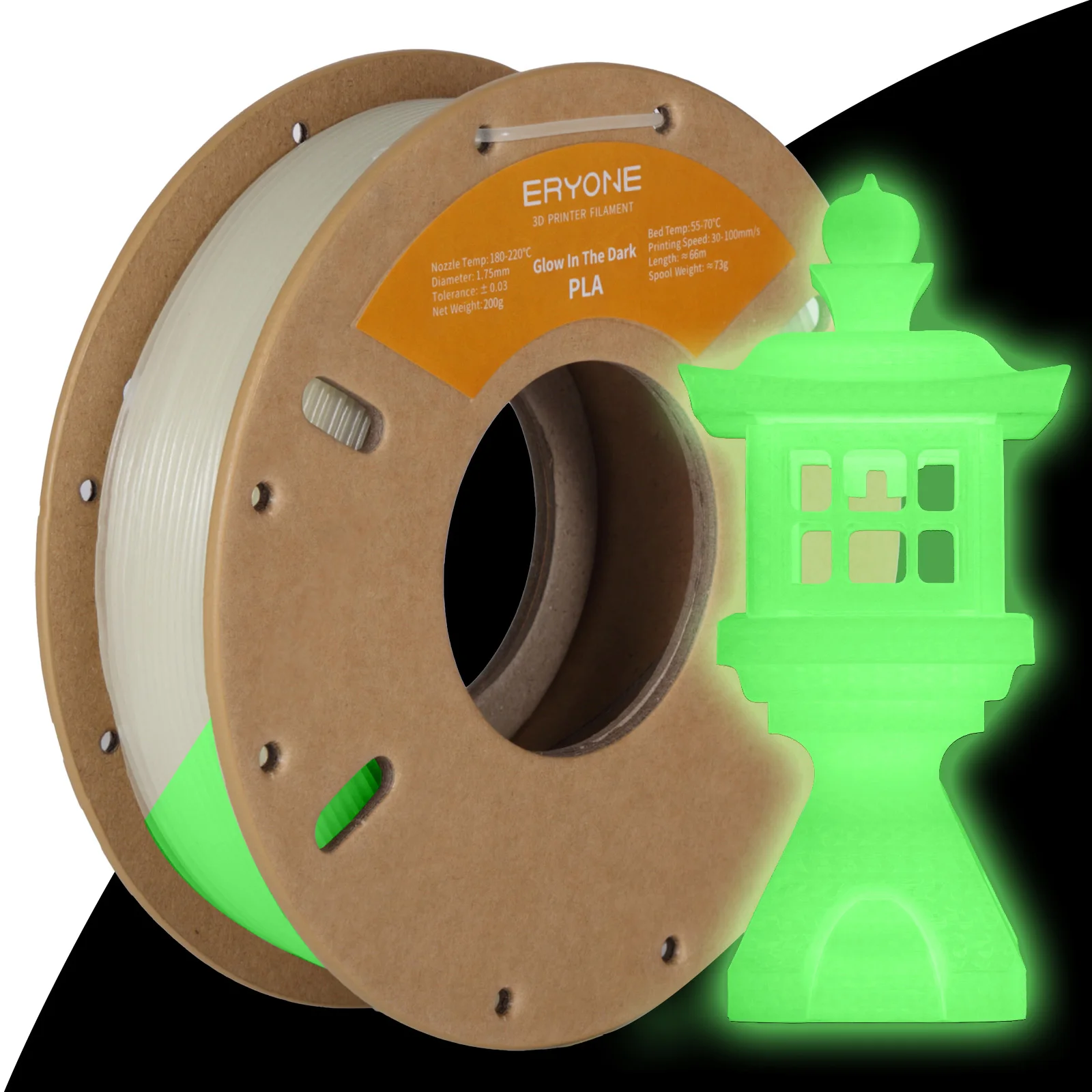 Eryone 200G Filamento PLA que brilha no escuro Impressão 3D premium (absorve a luz solar ou a luz do dia), 200g de filamento pla que brilha no escuro
