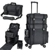 Professional Makeup Case 2in1 Travel Makeup Rolling Case Soft Sided Cosmetology Case with Wheels Makeup Artist Cosmetic Organize 1