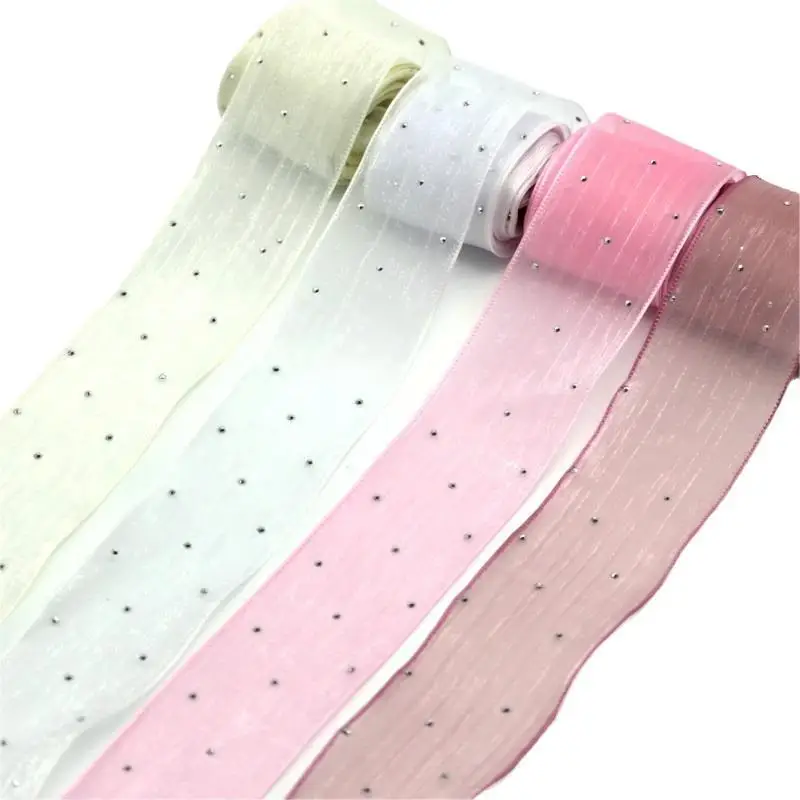 4cmx5Meter Bubble Pleated Diamond Mesh Organza Ribbon DIY Handmade Bowknot Gift Bouquets Wrapping Clothing Wreath Decor Material